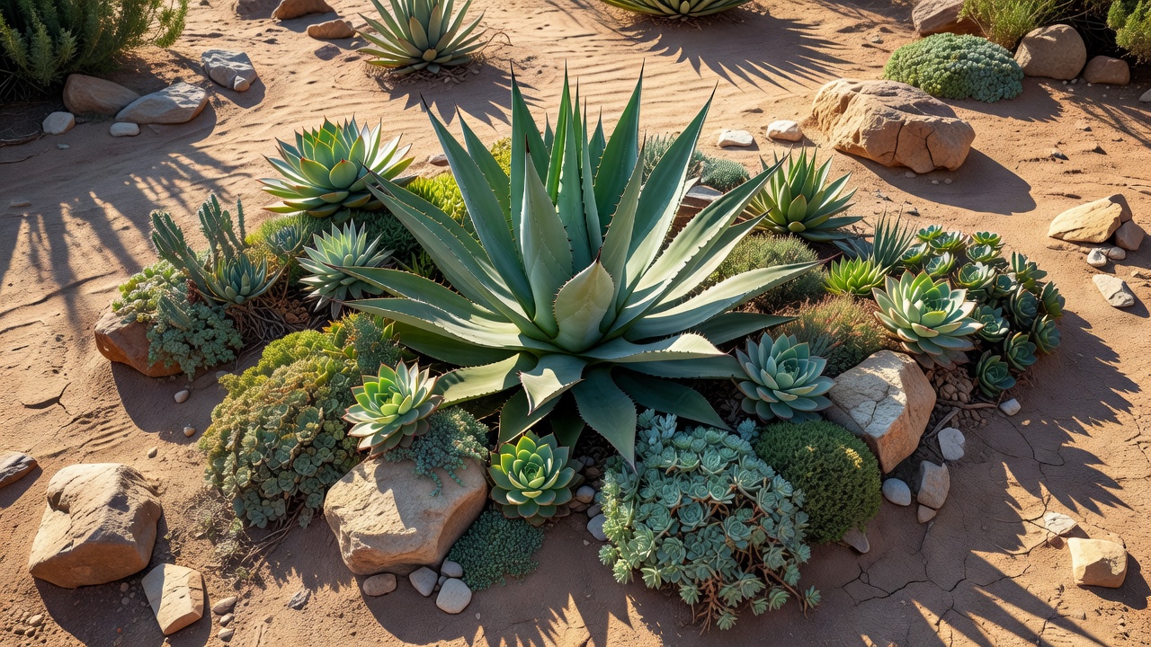 Agave and succulents in a dry garden